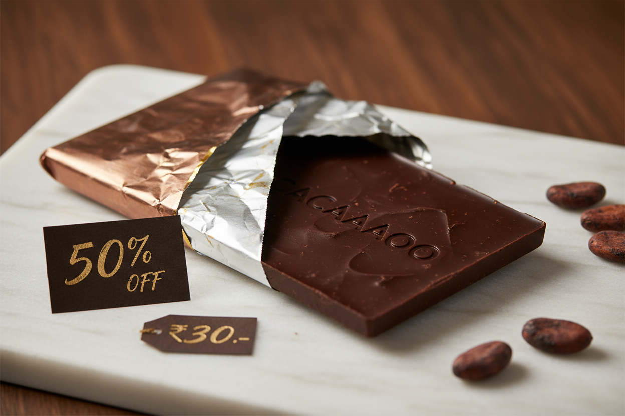 🍫 Premium Handcrafted Chocolate – 36g

Now at 50% OFF – Just ₹30/- (MRP ₹60)

Experience pure indulgence with CACAAAOO Premium Handcrafted Chocolate — a smooth, rich bar made from finest cocoa and crafted in small batches for unmatched taste. Every bite melts in your mouth, delivering the true essence of real chocolate.

💎 USP (Unique Selling Points):

Handcrafted from premium quality cocoa beans

Smooth, creamy texture with a deep chocolate flavor

No preservatives or artificial additives

Perfect for gi